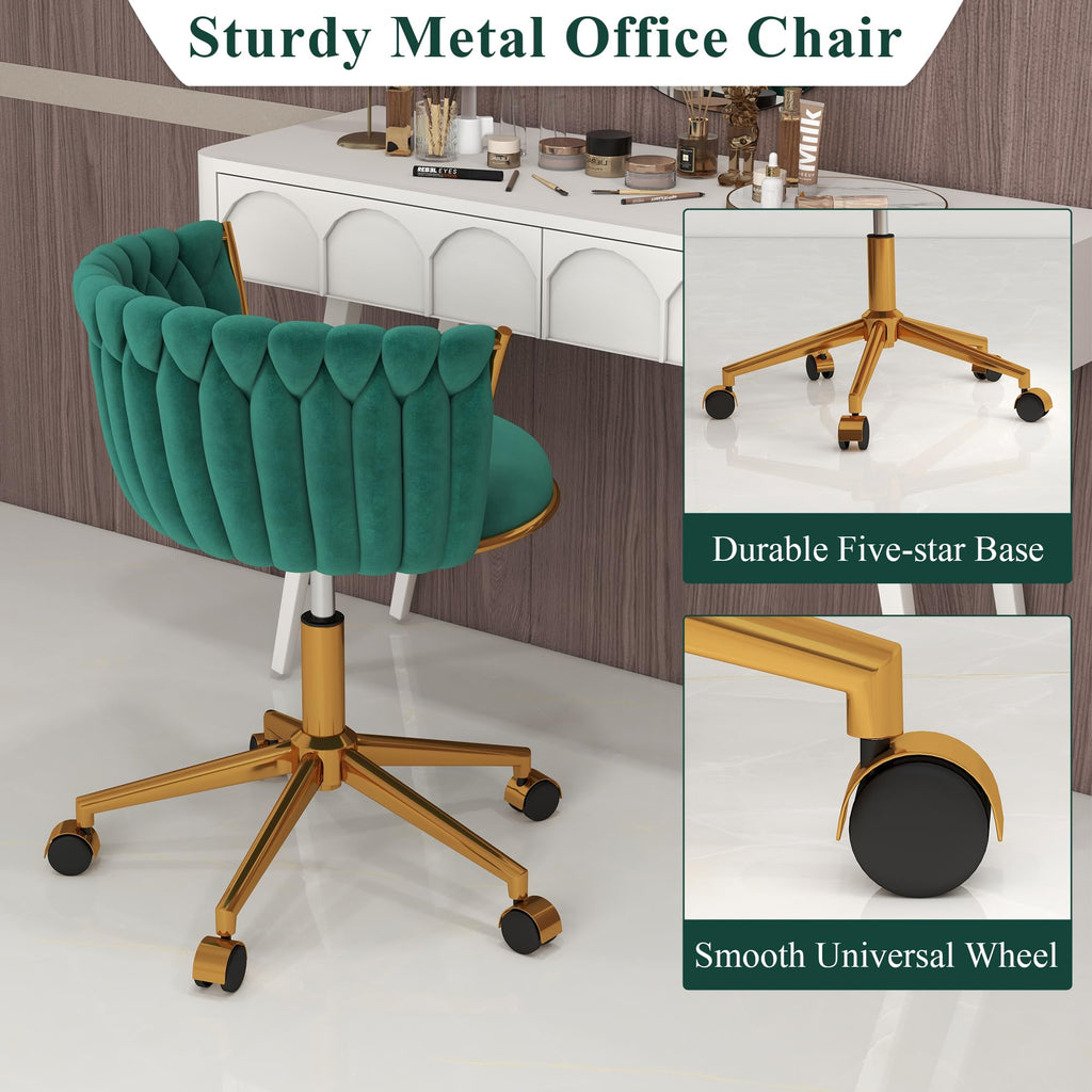 Vanity Chair with Wheels, Velvet Office Desk Chair, Swivel & Adjustable