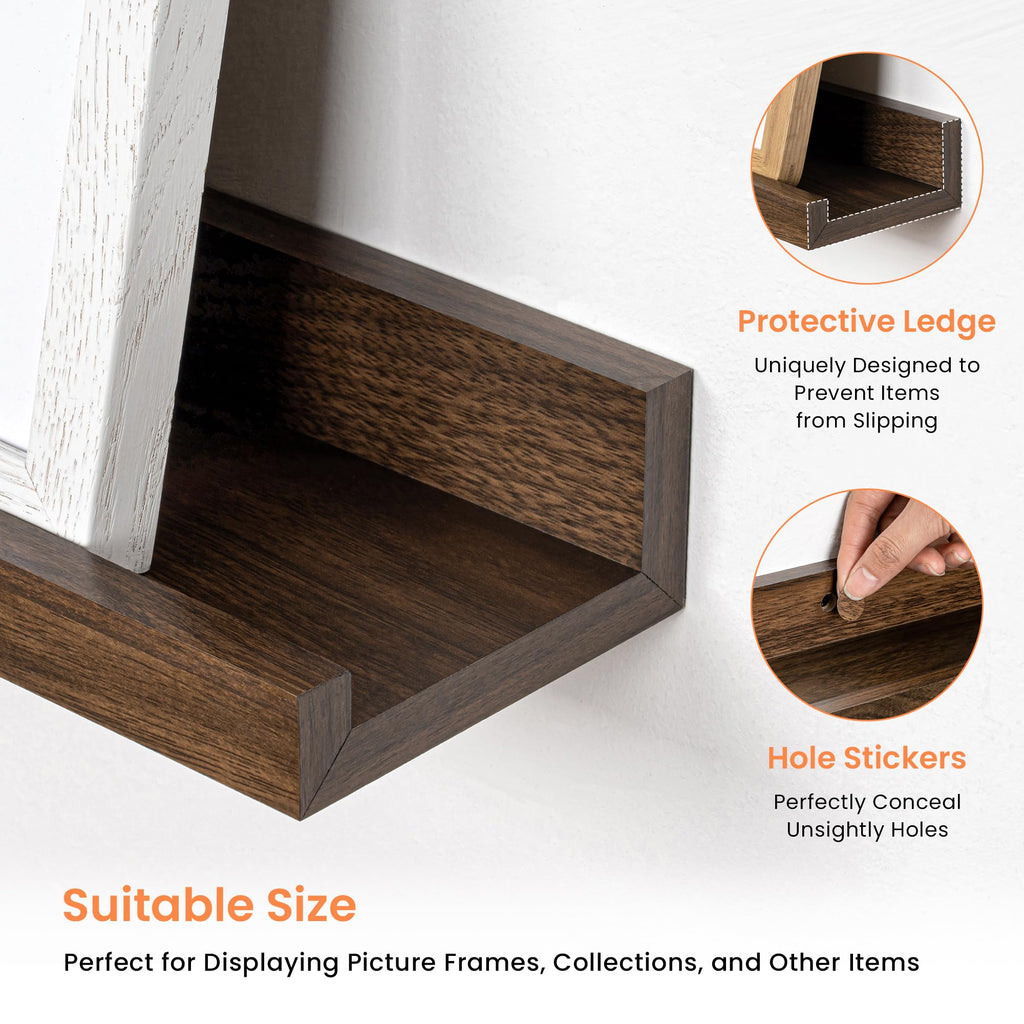 Picture Ledge Shelf, 32 inch Floating Shelves Set of 2, Walnut Wood Shelf
