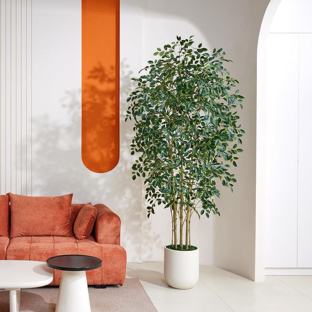 8FT Artificial Ficus Tree Faux Plants Indoor with White Planter