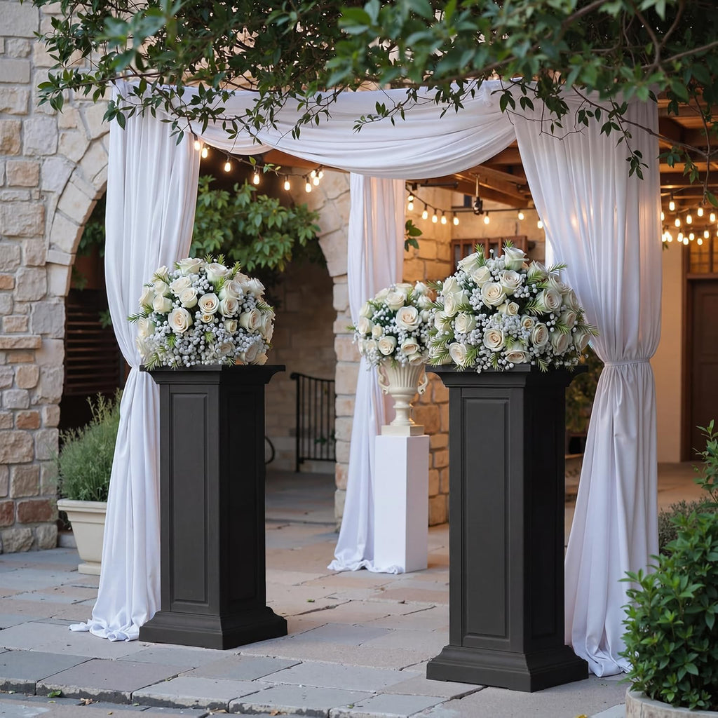 Tall Black Resin Planters Set of 2, Large All-Weather Outdoor Garden Pots, Durable Crack-Resistant Flower Pots for