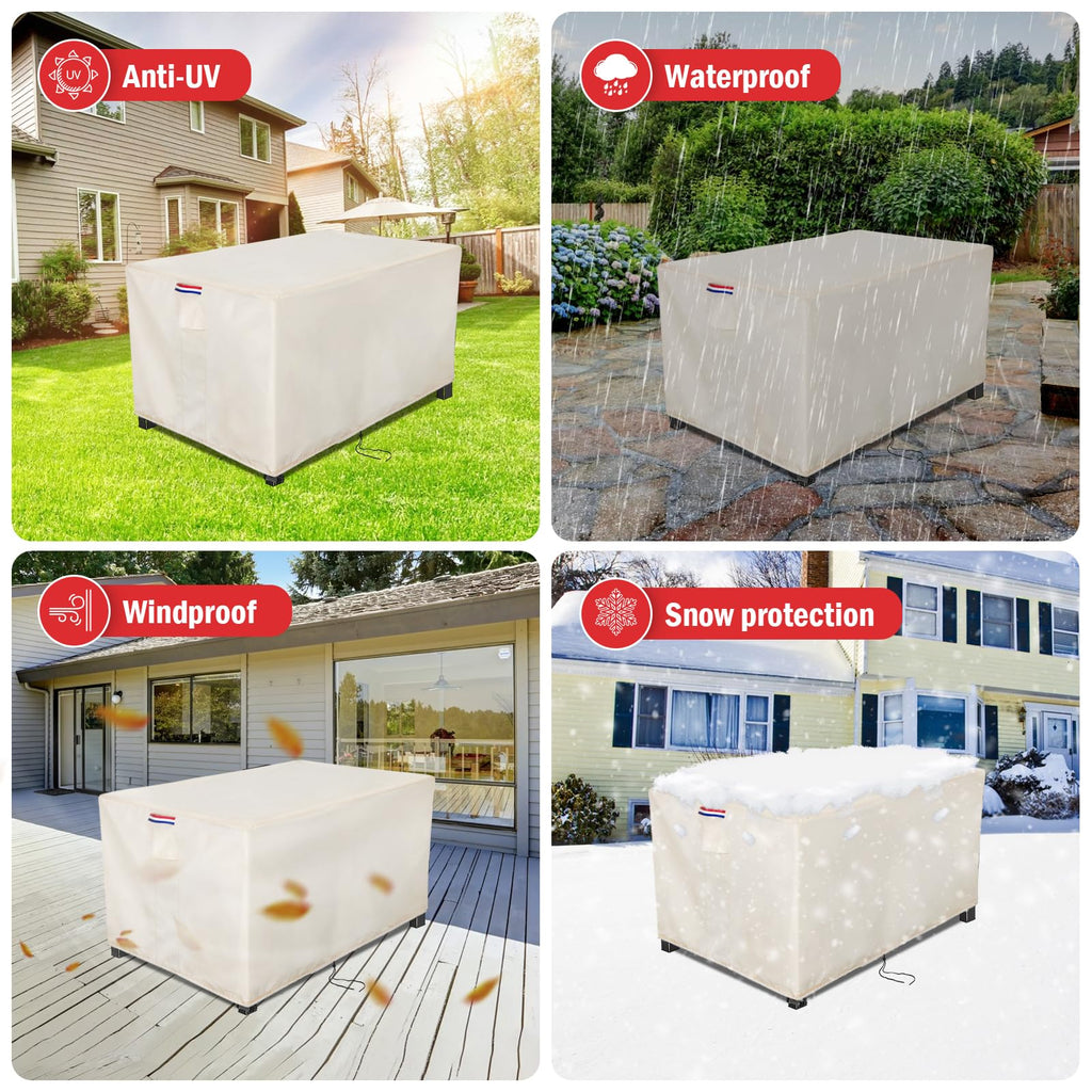 Fire Pit Cover Rectangular Waterproof 600D, 48 x 24 x 24 Inch Beige