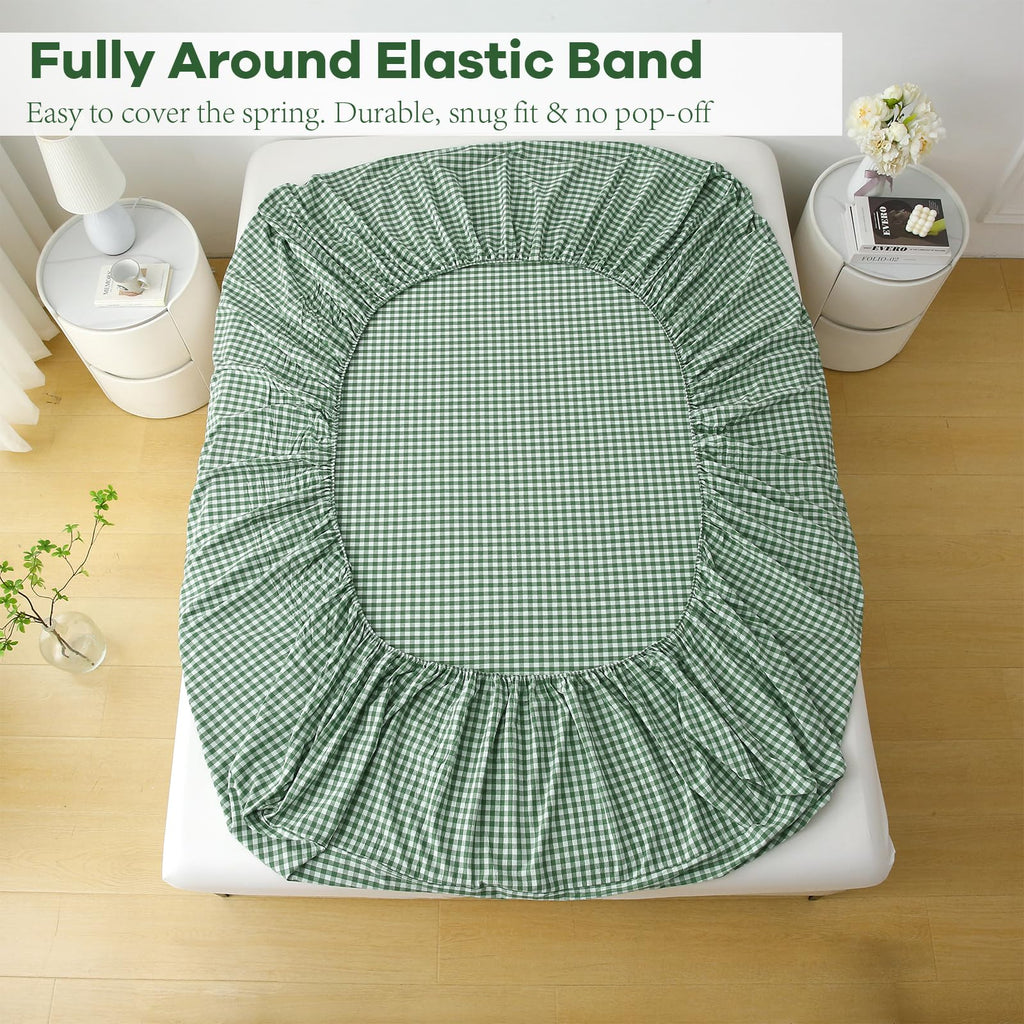 Green White Gingham Ruffle Sheets 4-Piece Set