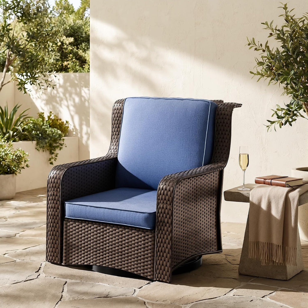 Balcony Furniture Piece Patio Conversation Set, PE Wicker Rattan Outdoor Swivel Rocking Chairs with Soft Cushions for