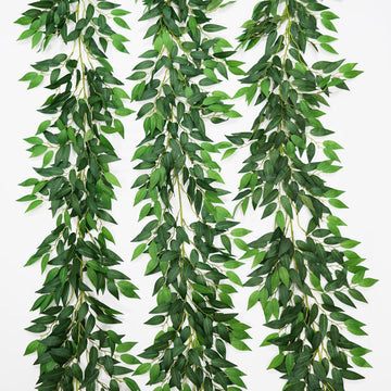 Strands Artificial Italian Ruscus Vines 78" Silk Italian Ruscus Greenery Garland with Green Leaves Faux Greenery - Set of 3