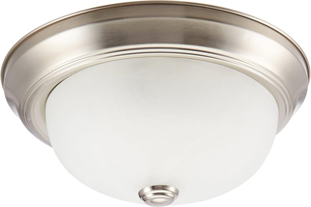 Flush Mounted Dome Light Fixture, 11", Brushed Nickel/Alabaster Glass