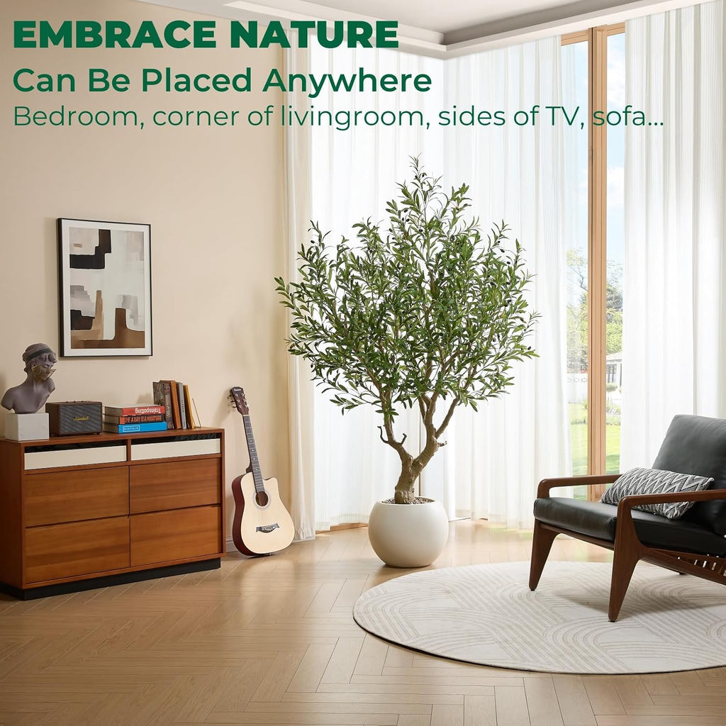 7.5 FT Large Luxury Artificial Olive Tree with Decorative White Pot