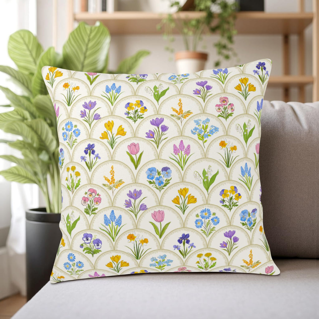 Spring Floral Throw Pillow Covers 16x16 Set of 2 Pink Yellow Blue Flower Decorative Pillow Case Outdoor Farmhouse