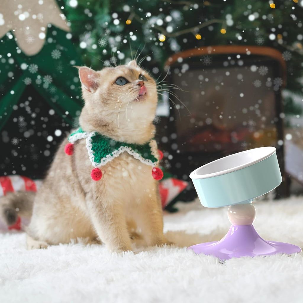 Ceramic Elevated Raised Cat Bowls, 3 Heights Adjustable Raised Dog Bowl Stand for Indoor Cats and Small Dogs, 15°