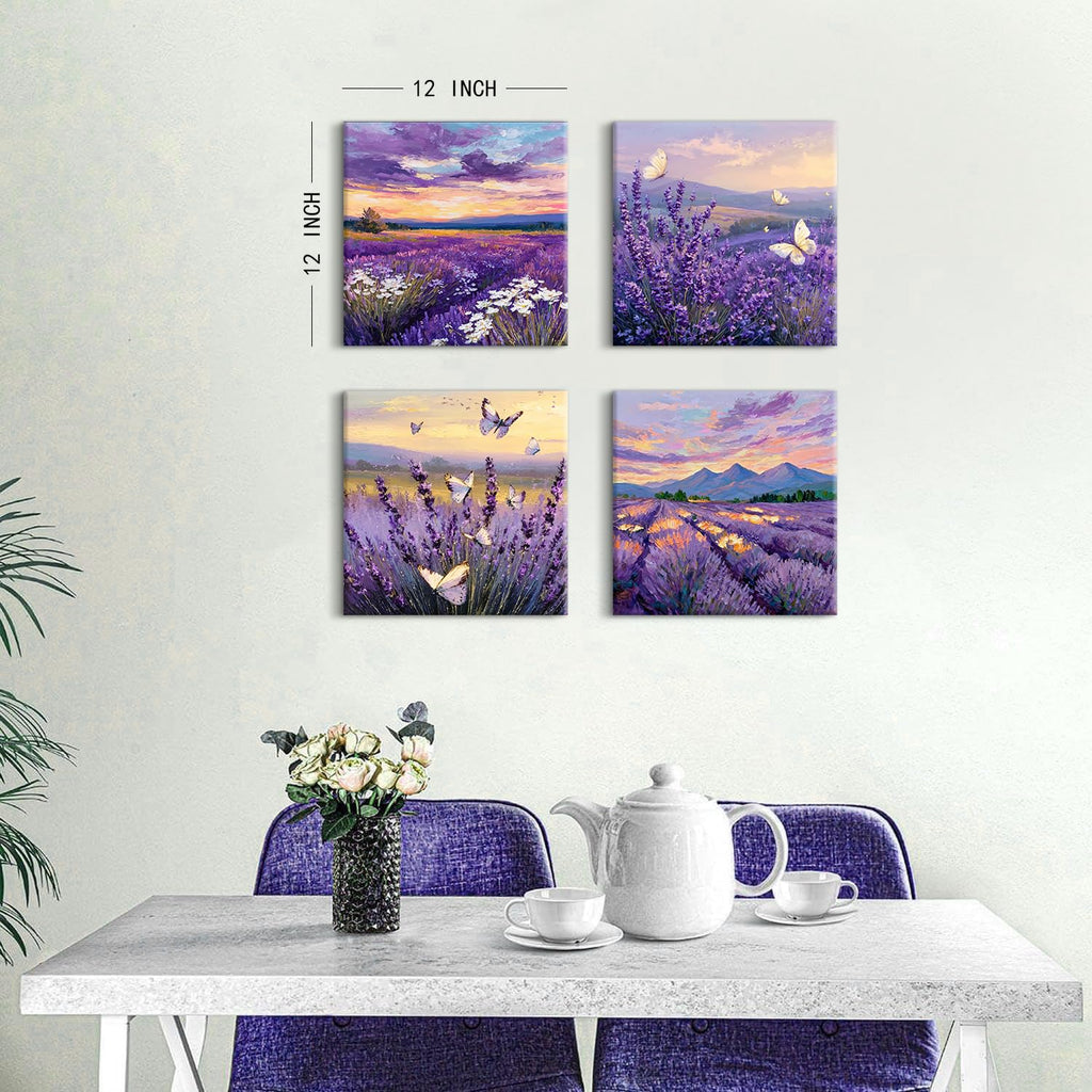 Purple Lavender Wall Art Bedroom Wall Decor Abstract Butterfly Scenery Pictures Watercolor Sunset Forest Paintings