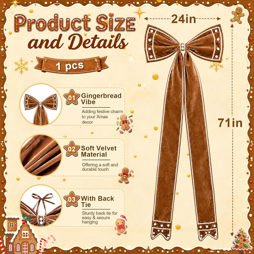 71x24 in Giant Gingerbread Bow Christmas Tree Topper Decoration
