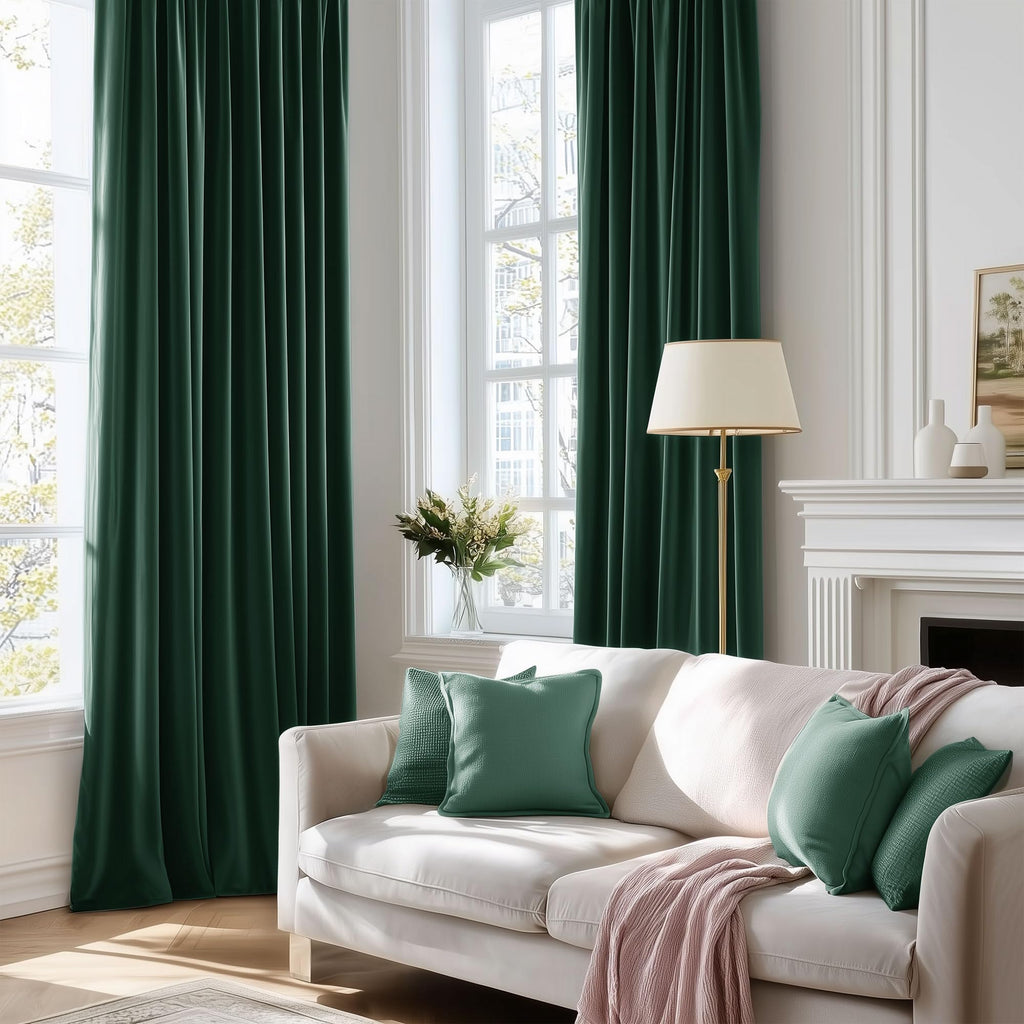 Velvet Curtains Living Room Dark Green 52x108 2 Panels