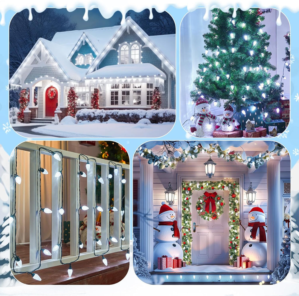 2 Pack Total 132ft 200LED Outdoor C9 LED Christmas String Lights, Plug-in Connectable Waterproof Roofline String