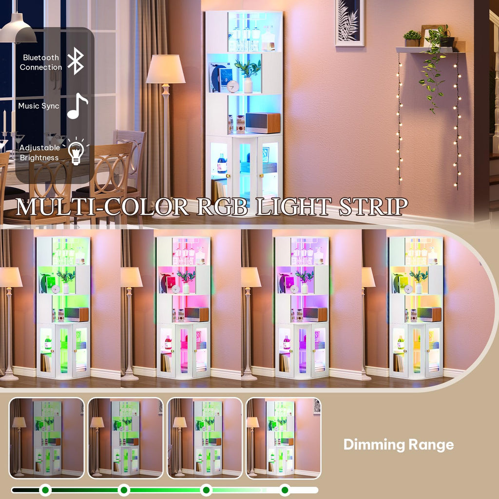 Corner Wine Cabinet with LED Lights & Glass Holder