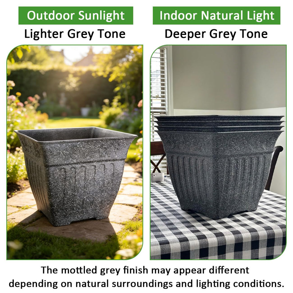 4-Pack 18 Inch Large Outdoor Planters, Stone-Like Finish, Gray