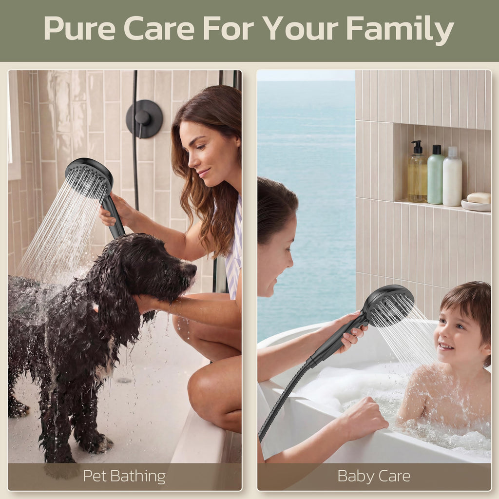 Shower Head with Handheld, High Pressure Handheld 6 Settings, Detachable Shower Head Set with Stainless Steel Hose