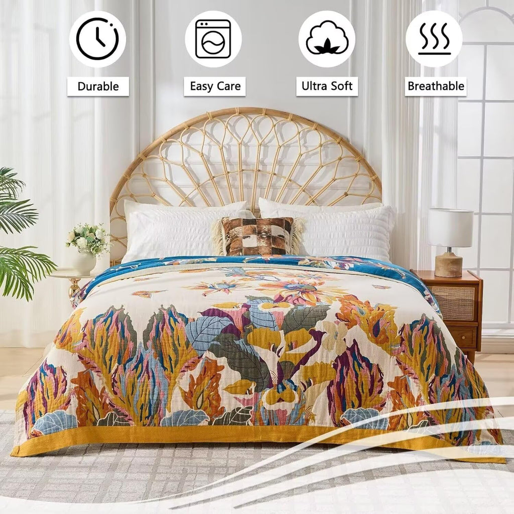 Boho Throw Blanket Farmhouse Decor Throw Blanket Bohemian Blanket for Bed 100% Cotton Muslin Woven Couch Blanket All