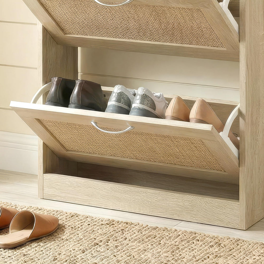 Rattan Shoe Storage Cabinet with 3 Flip Drawers