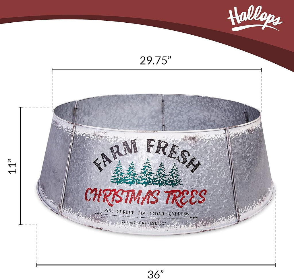 Galvanized Christmas Tree Collar - Oversized, Adjustable Metal Collar Ring for Large to XL Christmas Trees - Rustic