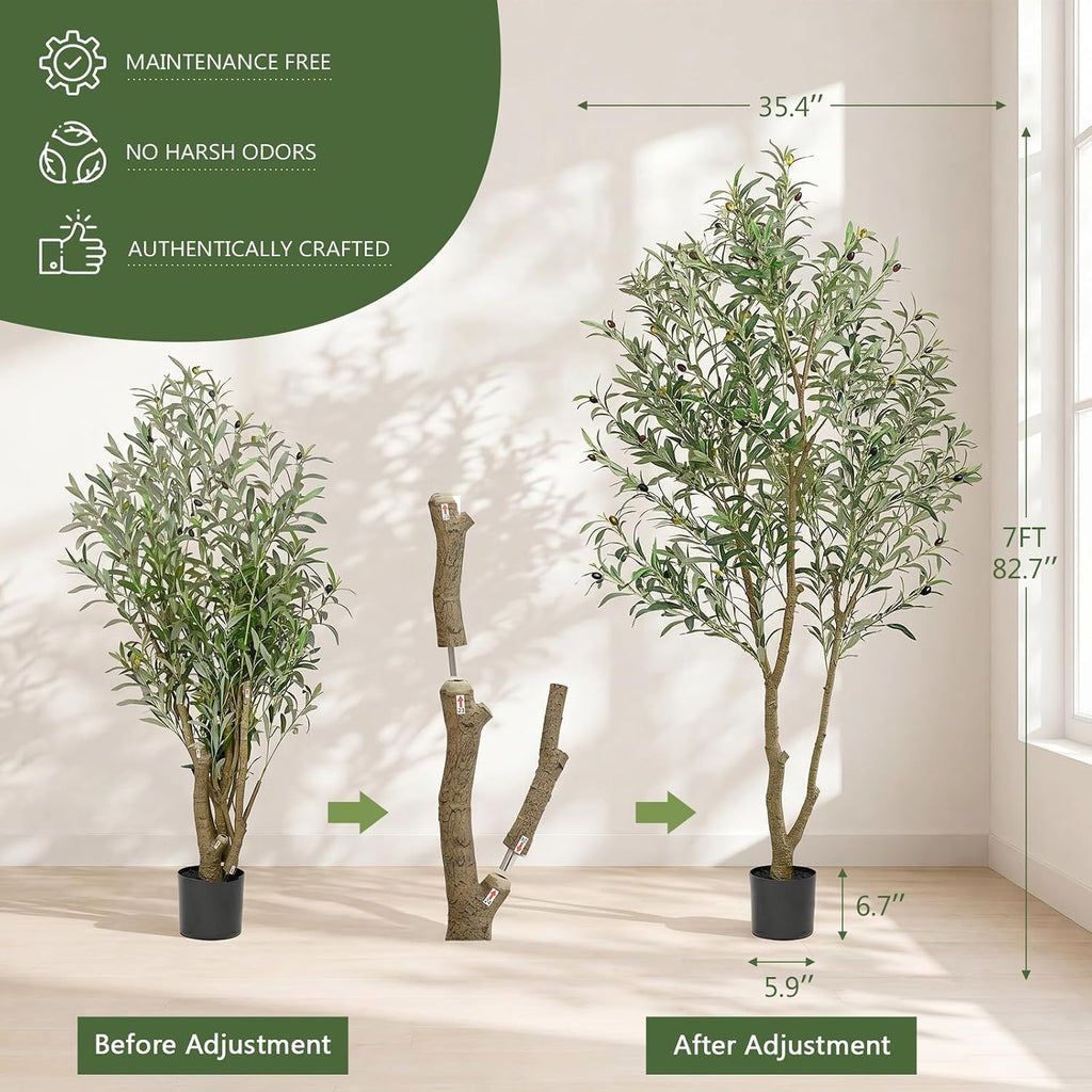 Faux Olive Trees Indoor, 7FT Tall Fake Olive Tree with Black Planter