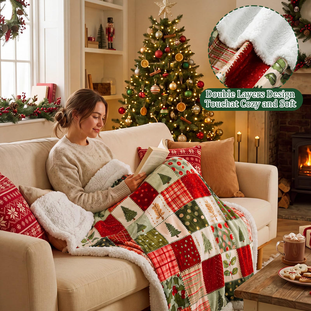 Christmas Patchwork Throw Blanket Flannel 50"x60"