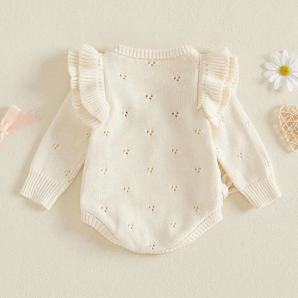 Newborn Baby Girl Sweater Ruffle Knit Romper Wrap Bodysuit