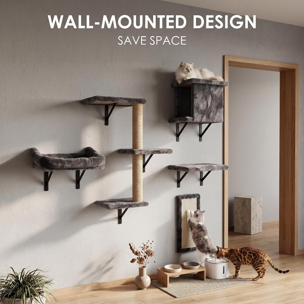 5in1 Cat Wall Shelves for Large Cats, Wall Mounted Climbing Furniture