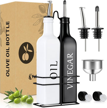 Oil and Vinegar Dispenser Set - 17oz/500ml, White and Black - Set of 2