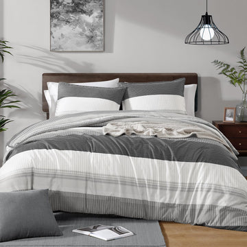 Stripe Comforter Set, 3 PCS Dark Gray Bedding