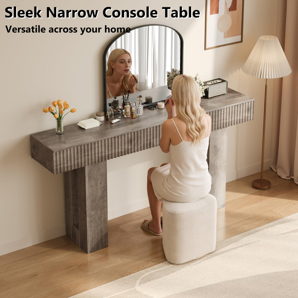 63-Inch Long Entryway Console Table with a Fluted Design, Thick Wood Farmhouse Sofa Table Behind Couch, Narrow