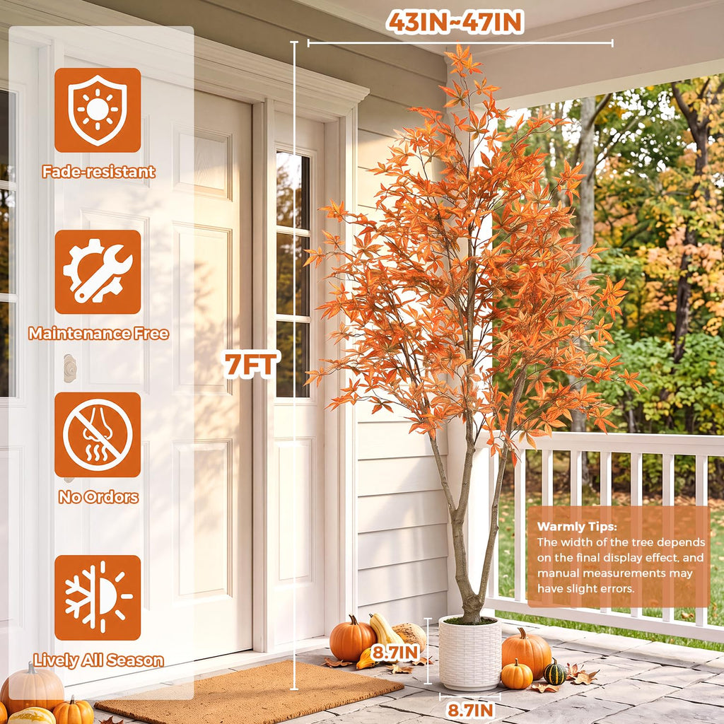 Artificial Maple Tree, 7FT Fall Tree with Pot for Outdoor Indoor