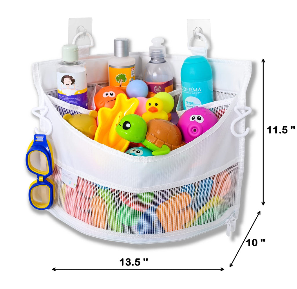 Mesh Bath Toy Holder Organizer - The Perfect Corner Bathtub Toy Storage & Bathroom or Shower Caddy - This Multi-use