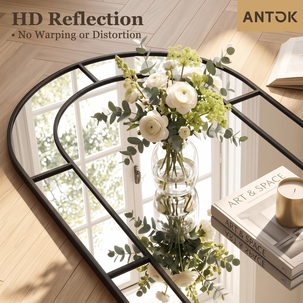 58" x 21" Full Length Mirror, Floor Mirror Arched Window Decorative Mirror, Metal Framed Decor Farmhouse Floor