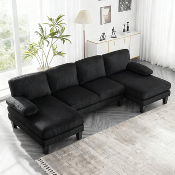Compact U-Shape Sectional Sofa Couch 111" 4-Seat Black