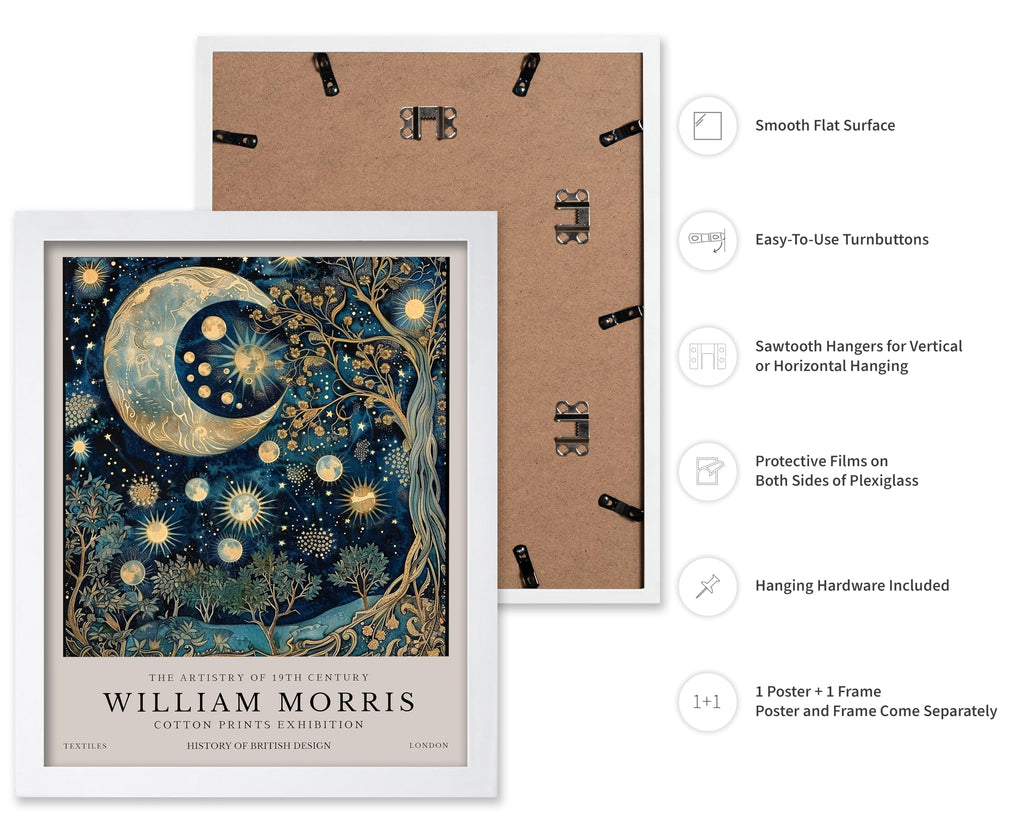 Art William Morris Poster - Moon and Stars Print - Flower & Night Sky Art - Botanical Design - Exhibition Print