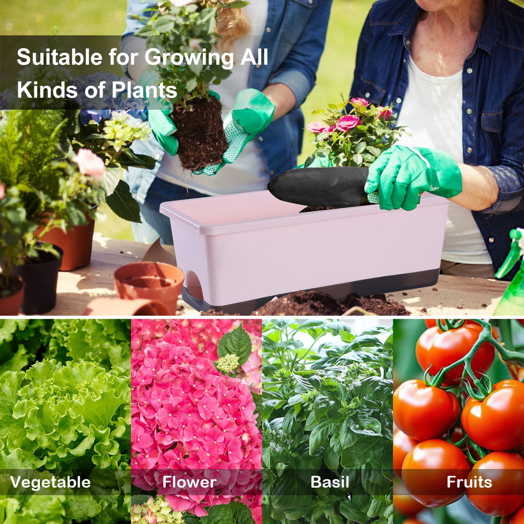 Window Box Planter 8 Pcs, 17 Inches Rectangle Flower Pots with Drainage Holes & Trays, Vegetable Planters for