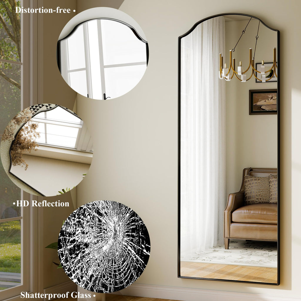 Arched Full Mirror with Unique Scalloped Corner 24 x 65 Black