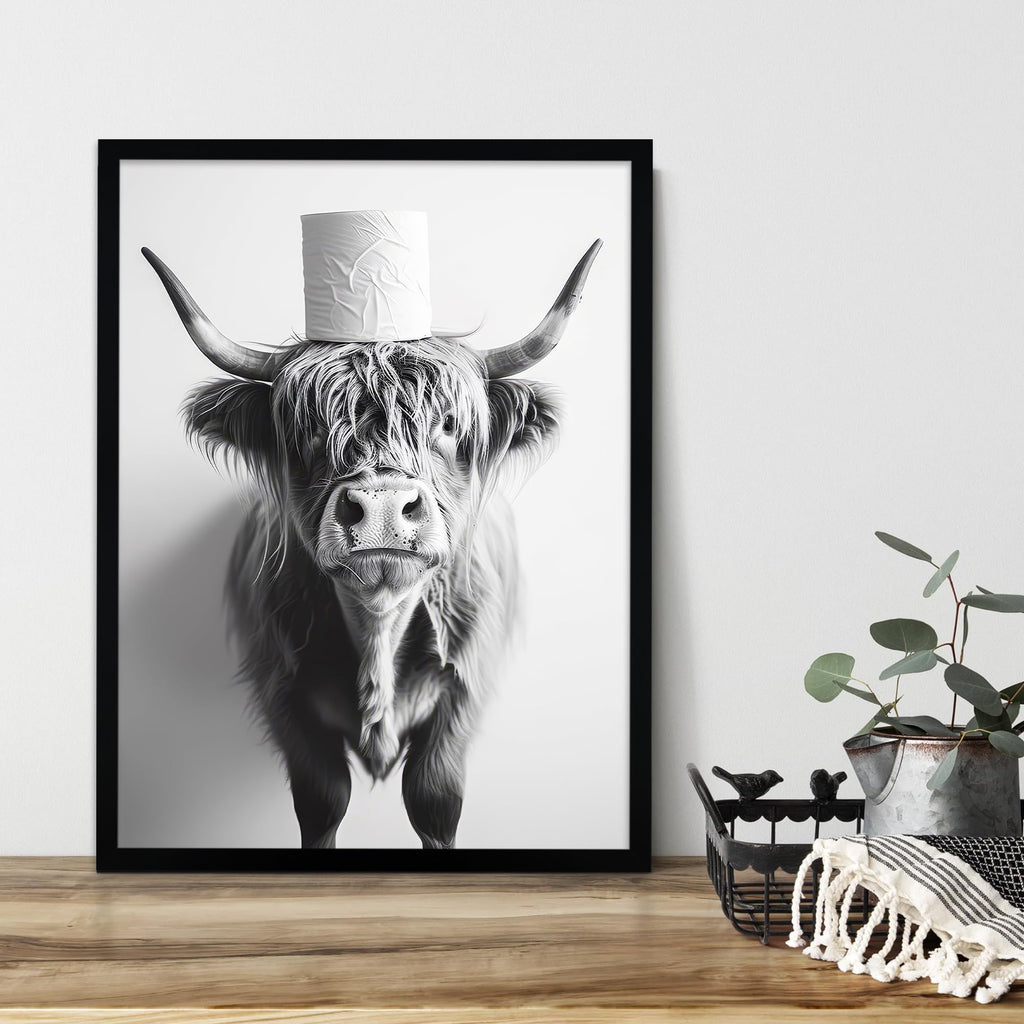 Funny Highland Cow Bathroom Wall Art, Framed Bathroom Pictures Wall Decor