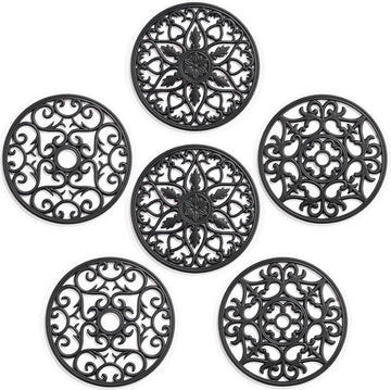 Set Silicone Trivet Mats for Hot Dishes Pots and Pans (Black) - Set of 6