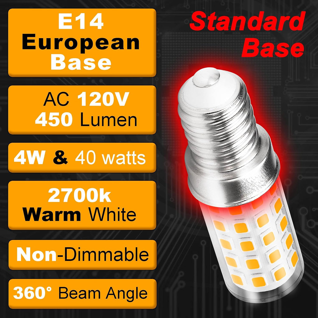 E14 LED Bulb AC100V-265V Warm White 2700K 4W T6 C7 European Base, 3 Pack