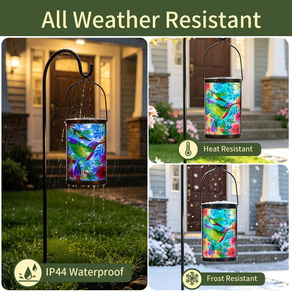 Hummingbird Solar Lantern, Hanging Glass Outdoor Garden Light