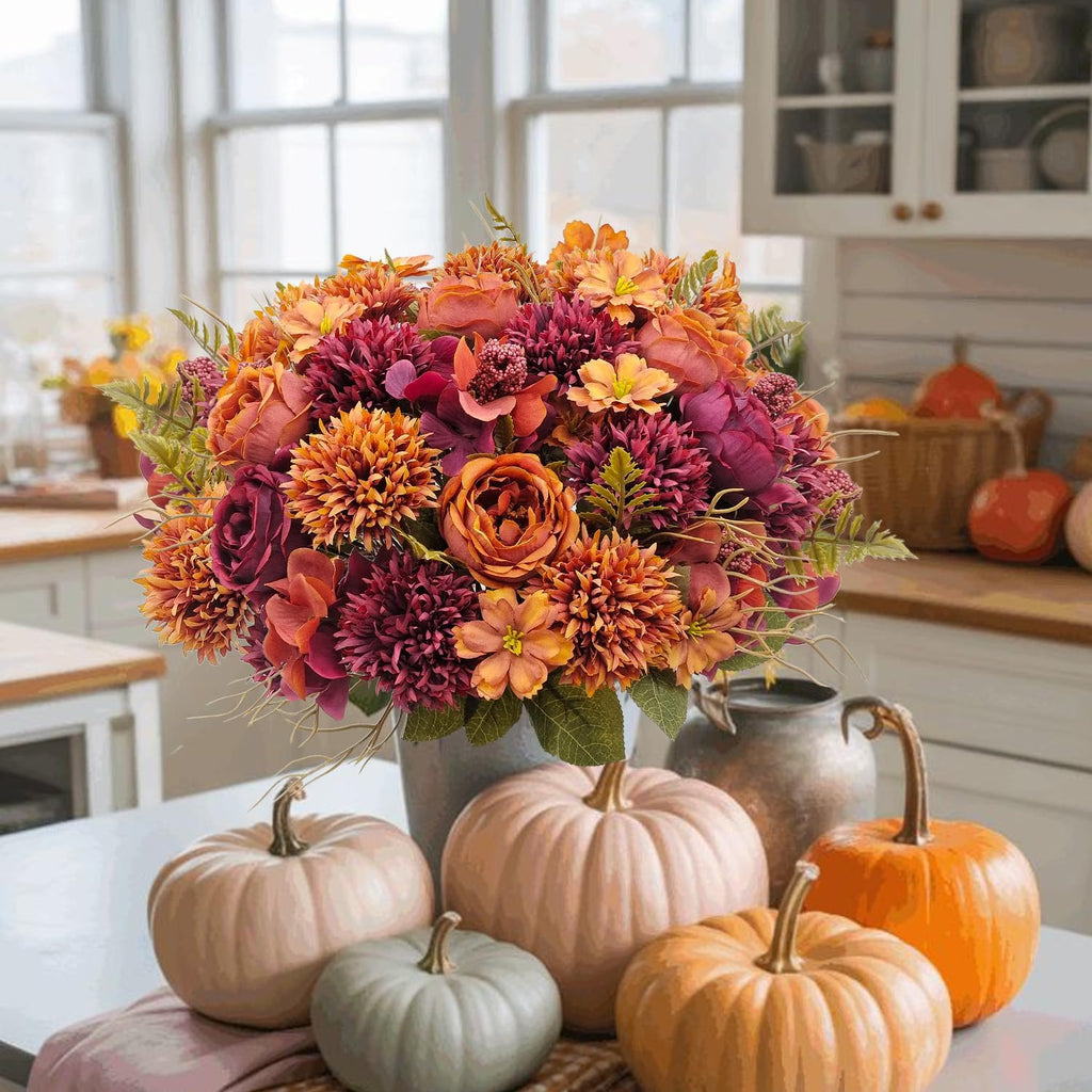Bundles Large Artificial Fall Flowers Bouquet, Fall Floral Arrangements - Set of 3