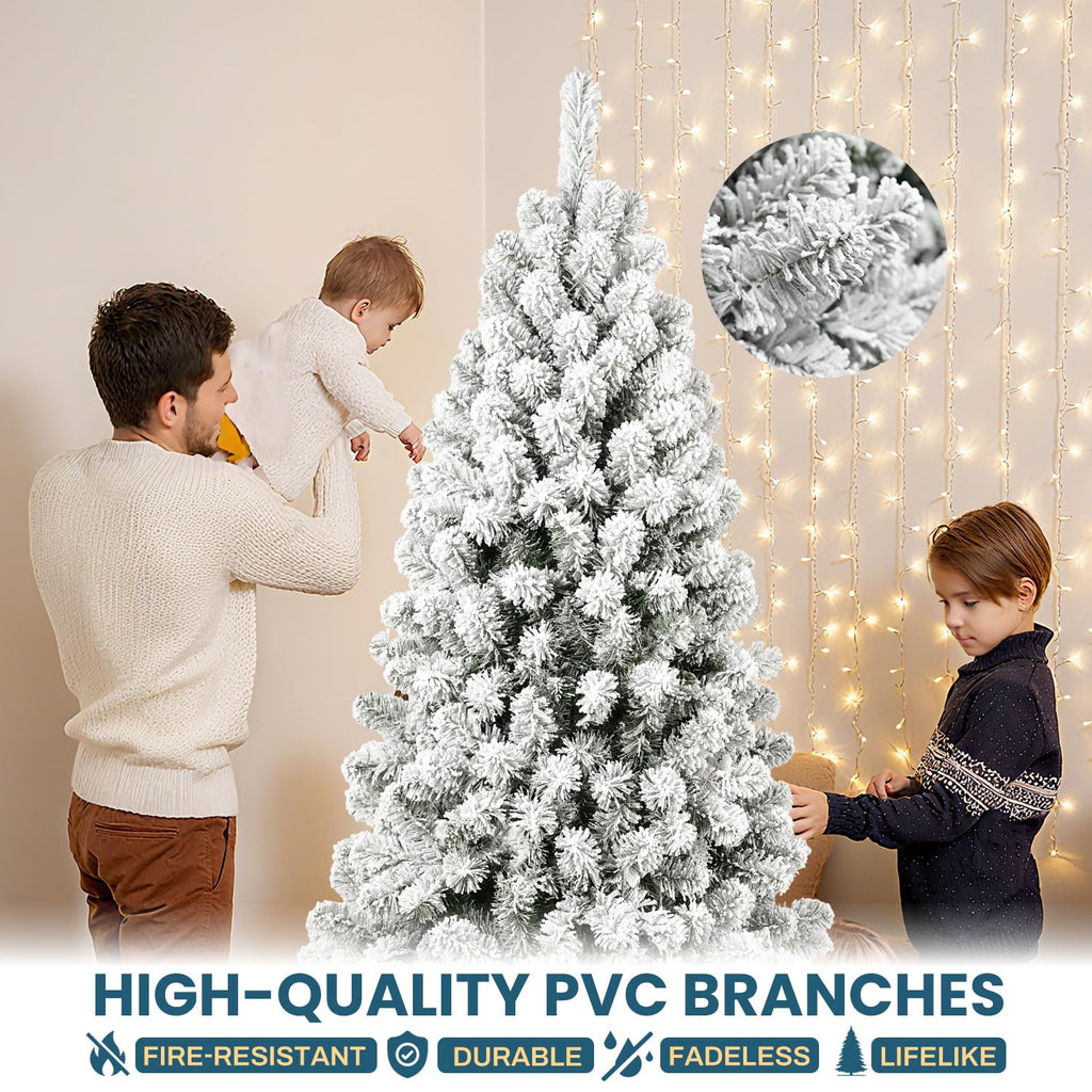 9ft Flocked Artificial Christmas Tree, Unlit Snowy