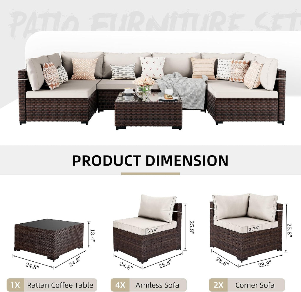 7-Piece Wicker Patio Furniture Set with Coffee Table, White | Outdoor sectional sofa set, patio conversation set for
