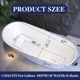 67" Acrylic Free Standing Tub, Stand Alone Tub, Freestanding Bathtub, Soaking Bathtub, cUPC Certified, CM(Glossy White)