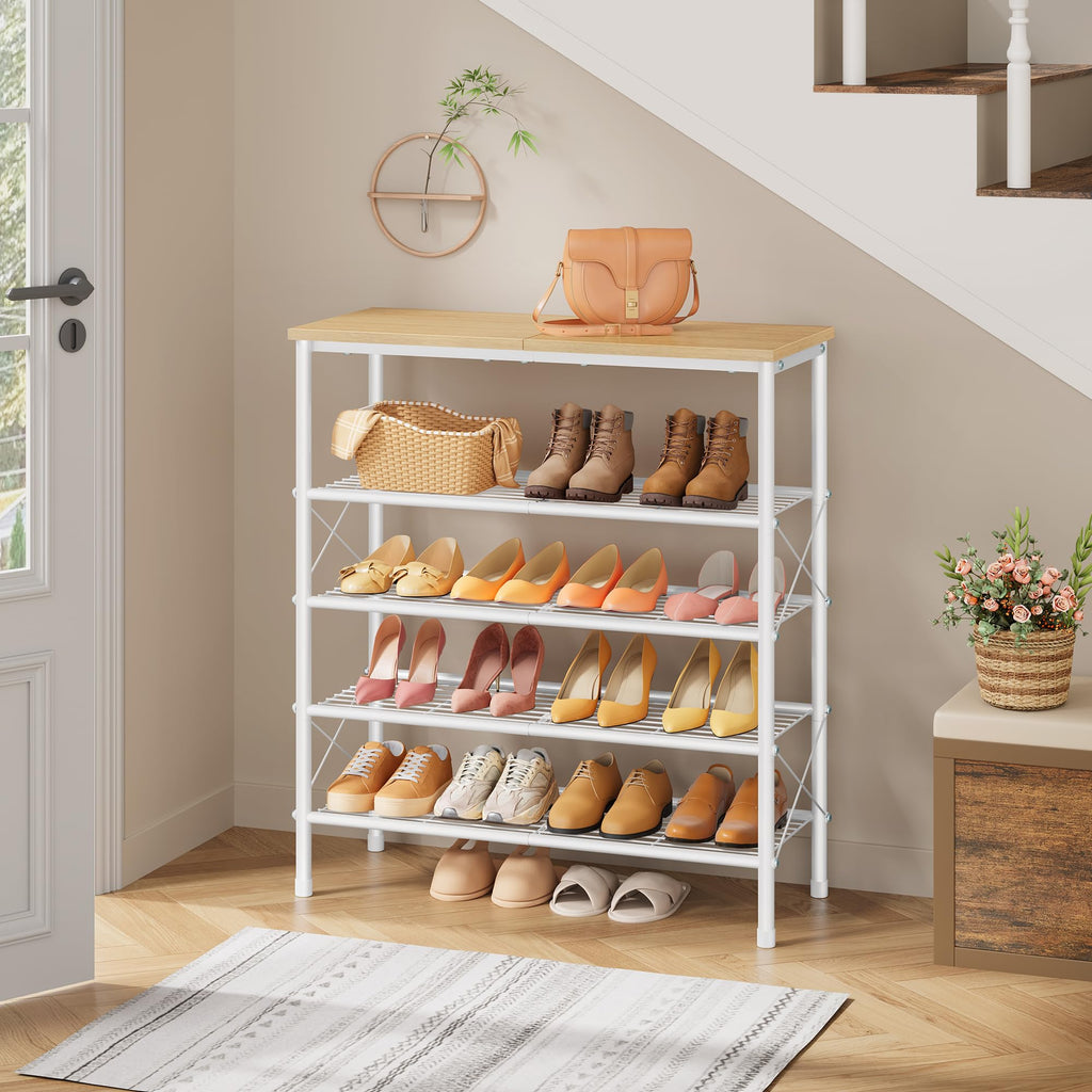 5 Tier Shoe Rack Organizer for 16-20 Pairs of Shoes, White & Log
