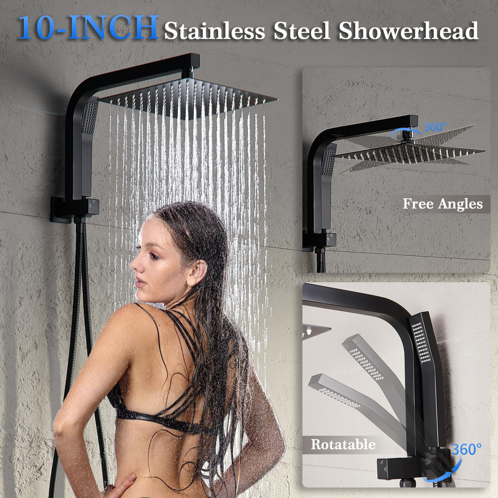 Matte Black Shower Faucet Set,10 Inch shower head with handheld combo