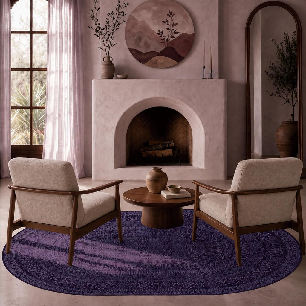 4x6 Oval Rug - Washable Ultra-Thin Carpet Muted Purple