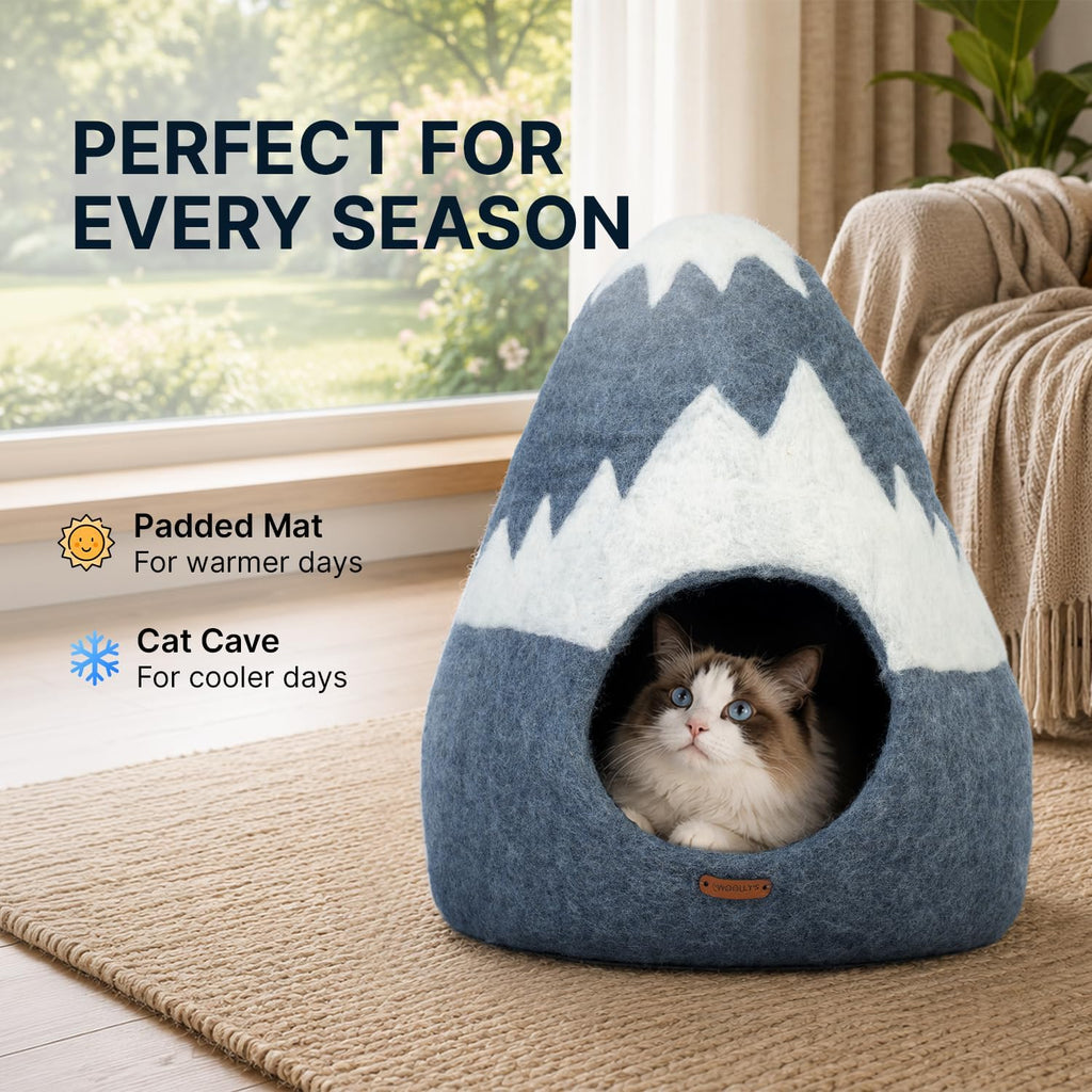 Snowy Mountain Wool Cat Cave Bed for Indoor Cats