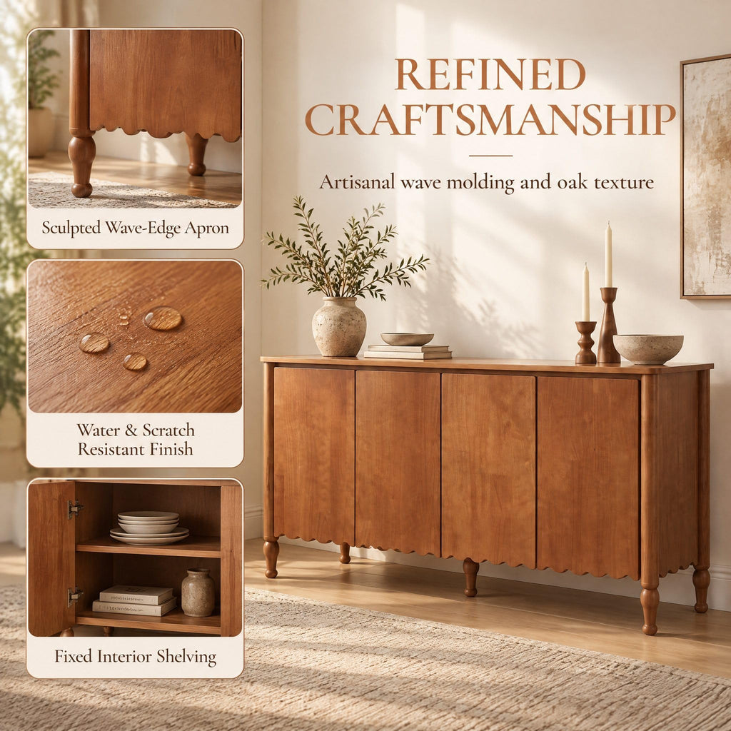 59" Rustic Sideboard Buffet Cabinet with 4 Doors and 2 Shelves