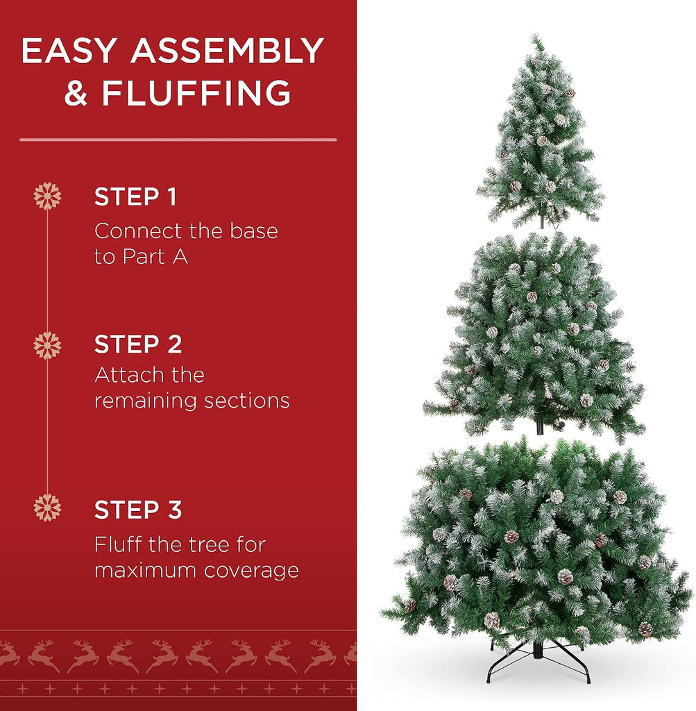 Pre-Decorated Holiday Christmas Tree , Party Decoration w/ 2,028 PVC Branch Tips, Partially Flocked Design, Pine